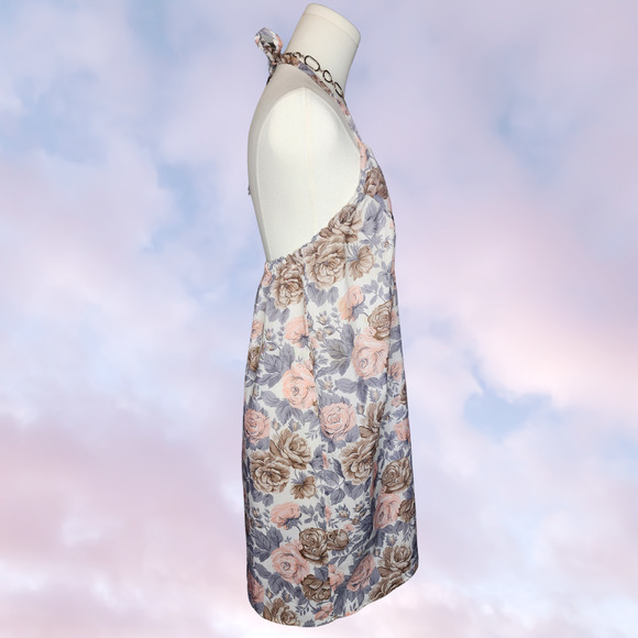 Urban Renewal Floral Pastel Pink Brown Cute Vintage Boho Chic Halter Dress S M - Picture 3 of 5